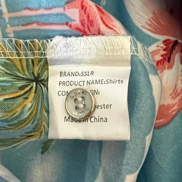 SSLR Men’s Collection Short Sleeve Button Down Shirt | Flamingo Tropical Beach - Picture 6 of 6